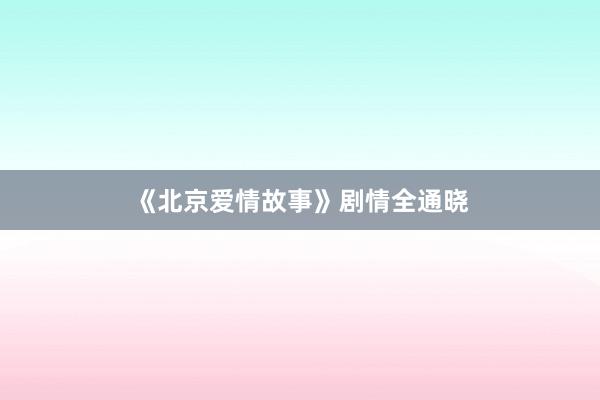 《北京爱情故事》剧情全通晓